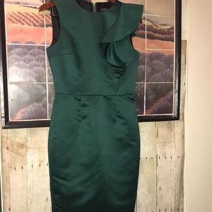 Zara Emerald Green Ruffle Midi Sheath Dress